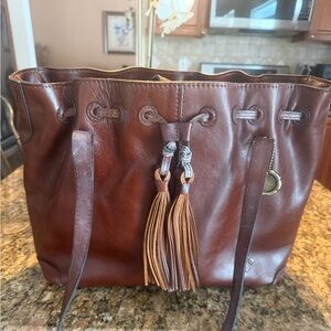 Patricia Nash Brown Leather Tassel Tote Bag